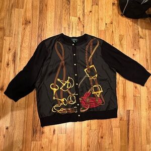 Lauren Ralph Lauren Silk Cashmere Horsebit Button Cardigan Sweater